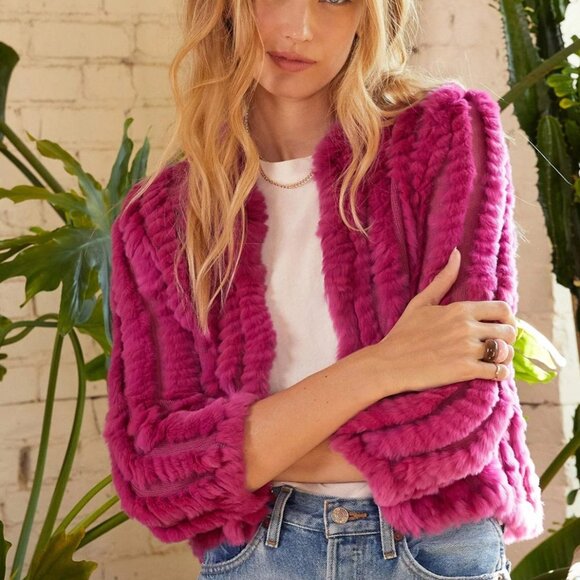 NEW Heartloom Rosa Jacket XS Magenta Pink Rex Rabbit Fur - Picture 2 of 10